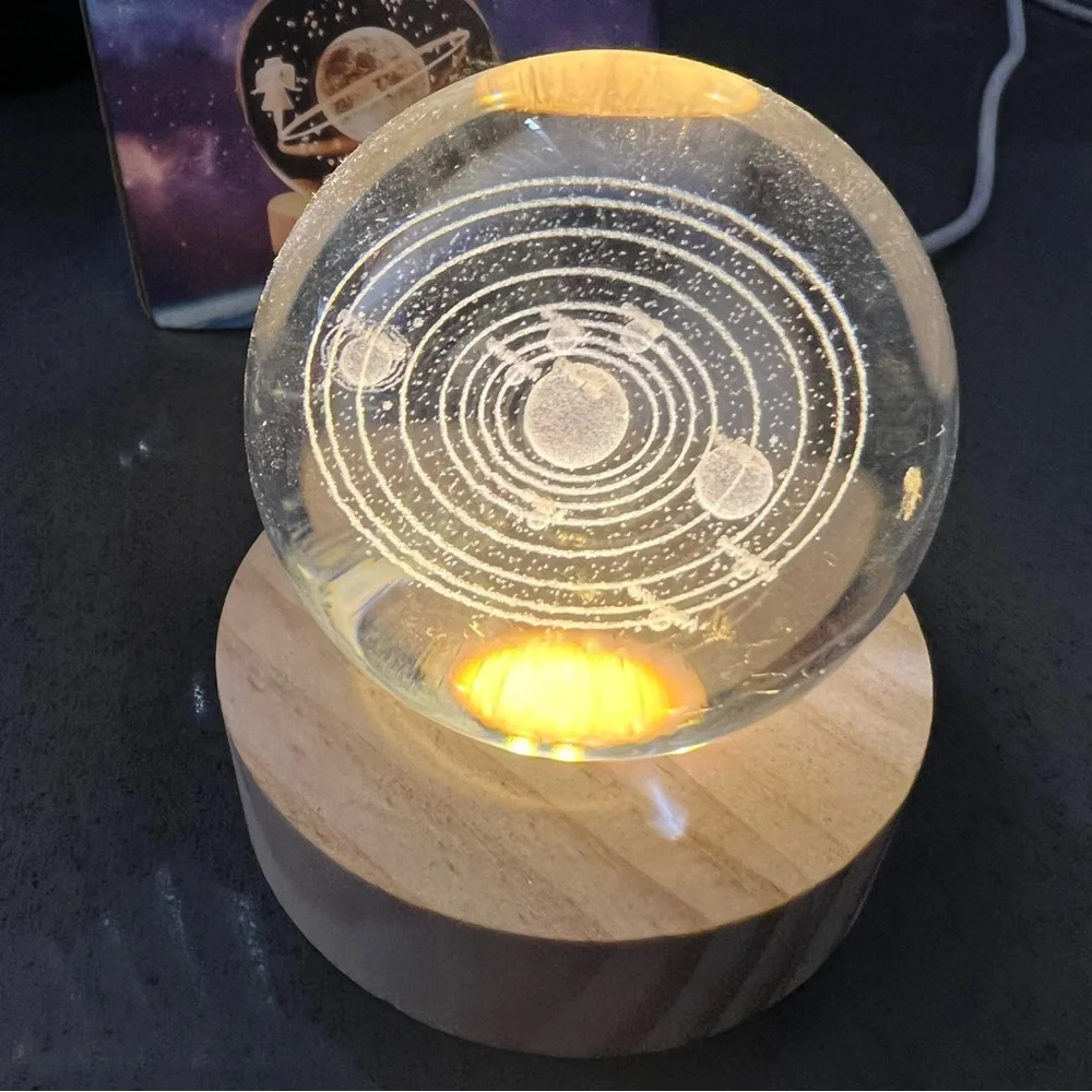 New USB 3D Night LED Light Galaxy Crystal Ball Table Lamp Wooden Stand Bedside